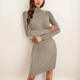 Joskaa Women Winter Dress Turtleneck Pullover Solid Color Long Sleeve Mid Length Knitted Sweater High Neck Dress For Women Temperament