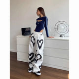 Joskaa Y2K Love Graffiti Wide Leg Pants Women High Waist Streetwear Loose Drawstring Jogging Trousers Female Korean Casual Sweatpants