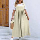 Joskaa Women'S Bib Overall Dress Casual Loose Linen Adjustable Straps Suspender Pinafore Plus Size Formal Maxi Dress For Teen Girls