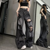 Joskaa Vintage High Waist Denim Pants Ripped Jeans Women Fashion Loose Wide Leg Straight  Y2k Washed Streetwear Female