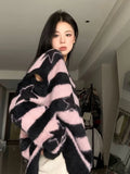 Black Friday Joskaa Harajuku Striped Sweater Oversize Y2k Style Pink Detachable Sleeves Star Print Jumpers Gothic Winter Korean Alt Clothes