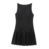 Joskaa Women'S Mini Party Dress Fashionable Solid Color Lace Up Bow Round Neck Sexy Swing Sleeveless T Shirt Dresses For Women Elegant