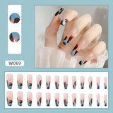 Joskaa Christmas manicure   Fall nails back to school W041-W080 High Appearance False Nails 24pcs Per Box Detachable and Wearable Fake Nails Equipped with Glue