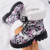 Joskaa 2024 Skull Flower Print High-Top Sneakers Women Boot Autumn Winter Fashion Woman Ankle Boots Adult Mujer Plus Size 43