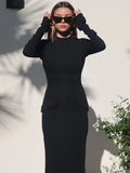 Black Friday Joskaa Half Turtleneck Long Sleeves Maxi Dress Fashion Office Lady Clothing Back Slit Gown Dress Female Solid Streetwear Autumn