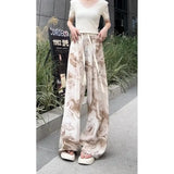 Joskaa New Chinese Ink Painting  Straight Trousers Y2k E-Girl High Waist Loose Wide Leg Pants 2024 Summer Thin Black Skirts