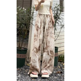 Joskaa New Chinese Ink Painting  Straight Trousers Y2k E-Girl High Waist Loose Wide Leg Pants 2024 Summer Thin Black Skirts