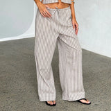 Back To School Joskaa Women’s Summer Transparent Y2K Vintage Striped Print Pants Drawstring Bow Low Waist Wide Leg Lounge Street Trousers