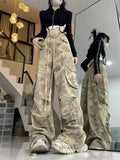 Joskaa American Retro Camouflage Cargo Pants Y2k Grunge High Waist Drawstring Trousers 2024 New Loose Straight Wide Leg