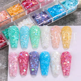 Joskaa 12 Colors Chameleon Nail Glitter Sequins Mermaid Mirror Hexagon 3D Flakes Paillette Laser Spangles Polish Summer Manicure Tips