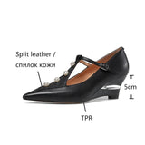 Joskaa NEW Spring/Autumn Women Pumps Split Leather Shoes for Women Pointed Toe Wedges Shoes Pearl High Heel Women Pumps Buckle Shoes