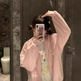 Joskaa Harajuku Sweet Pink Plaid Sweatshirts 2024 Spring New Hoodie Tops Mujer Y2k E-Girl Long Sleeve Zipper Cardigan Coat Women