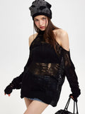 Black Friday Joskaa Y2k Spider Web Knitwear Hollow Out Sweaters Goth Mesh Hole Halter Collar Top Grunge E-Girl Pullover Streetwear Clothes