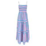 Joskaa Women Dresses Summer Spaghetti Straps Maxi Dress Fashion Casual Stripe Printed Sleeveless With Pocket Sexy Long Dress For Junior