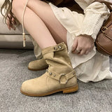 2024 New Women Leather Ankle Boots Thick Low Heels Pointed Toe Western Cowboy Boots  Warm Autumn Winter Short Shoes Woman