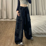 Joskaa American Vintage Washed Street Jeans for Women Y2k Grunge Loose Wide Leg Pants 2024 Spring New Blue Straight Trousers