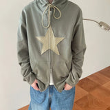 Back To School Joskaa 2000s Retro Harajuku Grunge Sweatshirt Y2K Vintage Star Patched Zip Up Hoodies Korean Fashion Autumn Spring Outerwear Coat