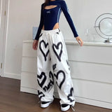 Joskaa Y2K Love Graffiti Wide Leg Pants Women High Waist Streetwear Loose Drawstring Jogging Trousers Female Korean Casual Sweatpants