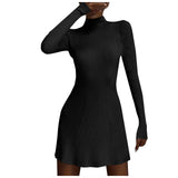 Joskaa Women Autumn And Winter Slim Long Sleeved Knitted Dress Solid Color Slim European Sexy Temperament Sweater Dress Plus Size