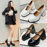 JOSKAA Summer New Solid Color Simple High Heels Versatile Thick Heels Comfortable Shopping Casual Mary Jane High Heels