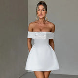 Joskaa White Strapless Sequin Evening Party Dress Women Robes Backless Elegant Sexy Dress Bodycon Mini Summer Dress Vestidos