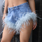 Back To School Joskaa Feather Tassel Jean Shorts Women Clothing Summer Sexy Slim Shorts Femme Street Fashion Beach Hot Girl Bottoms 2024 New