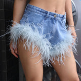 Back To School Joskaa Feather Tassel Jean Shorts Women Clothing Summer Sexy Slim Shorts Femme Street Fashion Beach Hot Girl Bottoms 2024 New