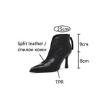 Joskaa NEW Autumn Women Boots Split Leather Shoes for Women Pointed Toe Thin Heel Shoes High Heel Elegant Zip Modern Boots Black Shoes