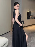 Joskaa Sexy Party Sleeveless Black Midi Dresses for Women 2024 Summer Korea Elegant Evening Prom Female Clothes Casual Chiffon Dress