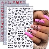 Joskaa Black English Letter Love 3D Nail Art Stickers New Valentine's Day Decals Nail Supplies Red Lips Line Stickers For Nails Slider