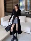 Joskaa Vintage Lazy V-neck Sun Protection Coat 2024 Summer New Slim Fit Thin Tops Women Y2k Grunge Long Sleeve Cardigan Mujer