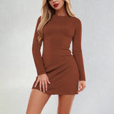 Joskaa Women'S Long Sleeve Fashion Mini Dress Boat Neck Slim Fit Party Club Bodycon Hip Hugging Fall Dresses 2025 Casual Short Dresses