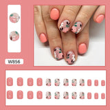 Joskaa Christmas manicure   Fall nails back to school W841- W880 24pcs False Nails Tips with Glitter Design Press on Stick-on Nail Tips for Women and Girls