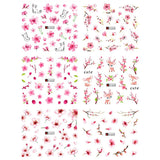 Joskaa 12pcs Sakura Cherry Blossoms Water Nail Stickers Flower Leaf Cat Deer Sliders For Nails Spring Manicure Decorations LYA1621-1632