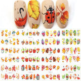 Joskaa 12pcs Autumn Ladybug Nail Water Decals Halloween Pumpkin Adhesive Nail Supplies Manicure Stickers Sliders For Nails Decoration