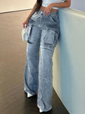 Back To School Joskaa Pockets High Waisted Jeans Woman 2024 Autumn Winter Baggy Blue Cargo Pants Women's Casual Loose Fashion Denim Pant Women