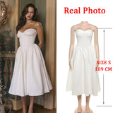 Joskaa White Strapless Pleated Evening Party Dress Women Backless Robes Elegant Sexy Dress Bodycon Long Summer Dress Vestidos