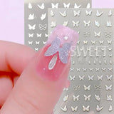 Joskaa 3D Reflective Golden Glitter Stickers Silver Powder Butterfly Star French Holographic Lines Nail Art Decals Decoration Manicure