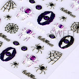 Joskaa 5D Acrylic Nail Sticker Halloween Ghost Skull Blood Drips Lip Design Decal Spider Witch Pumpkin Nail Art DIY Manicure Decoration