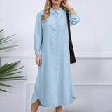 Joskaa Women Fashion Long  Shirt Dressbutton Down Long Sleeved Slit Loose Casual Solid Color Shirt Dress For Women Spring And Summer