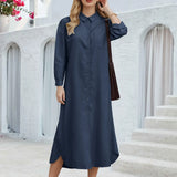 Joskaa Women Fashion Long  Shirt Dressbutton Down Long Sleeved Slit Loose Casual Solid Color Shirt Dress For Women Spring And Summer