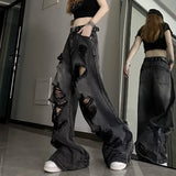 Joskaa Vintage High Waist Denim Pants Ripped Jeans Women Fashion Loose Wide Leg Straight  Y2k Washed Streetwear Female