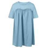 Joskaa Women Summer Mini Dress Round Neck Short Sleeve Solid Color large hem Maternity Doll dress comfortable Beach Vestidos