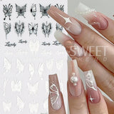 Joskaa 5D Black And White Butterfly Nails Stickers Luxury Embossed Nail Art Decals Cool Girl Text Lettering Sticker Manicure Decoration