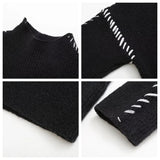 Black Friday Joskaa Contrast Patchwork Topstitch Sweater Female Pullovers 2024 Autumn Round Collar Warm Knitted Top Chic Long Sleeve Loose