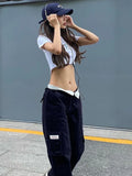 Back To School Joskaa Harajuku Vintage Cargo Pants Women Low Waist Casual Wide Legs Long Pants Femme Hippie Straight Y2k Pants Trousers 2024