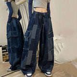 Joskaa American Vintage Washed Street Jeans for Women Y2k Grunge Loose Wide Leg Pants 2024 Spring New Blue Straight Trousers