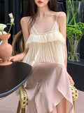 Joskka Solid Vintage Elegant Two-piece Set Women Summer Korean Designer Skirt Suit Female Backless Retro Vest + Casual Pink Skirt 2023