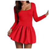 Joskaa Women'S Sexy Bubble Mini Dress Bustier Square Neck Color Block Long Sleeve Ruffles Short Party Dresses 2025 Casual Below Knee