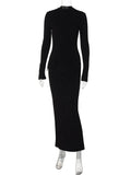 Black Friday Joskaa Half Turtleneck Long Sleeves Maxi Dress Fashion Office Lady Clothing Back Slit Gown Dress Female Solid Streetwear Autumn